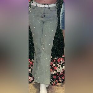 Chicwish Gray Boot Cut Jeans with White Belt